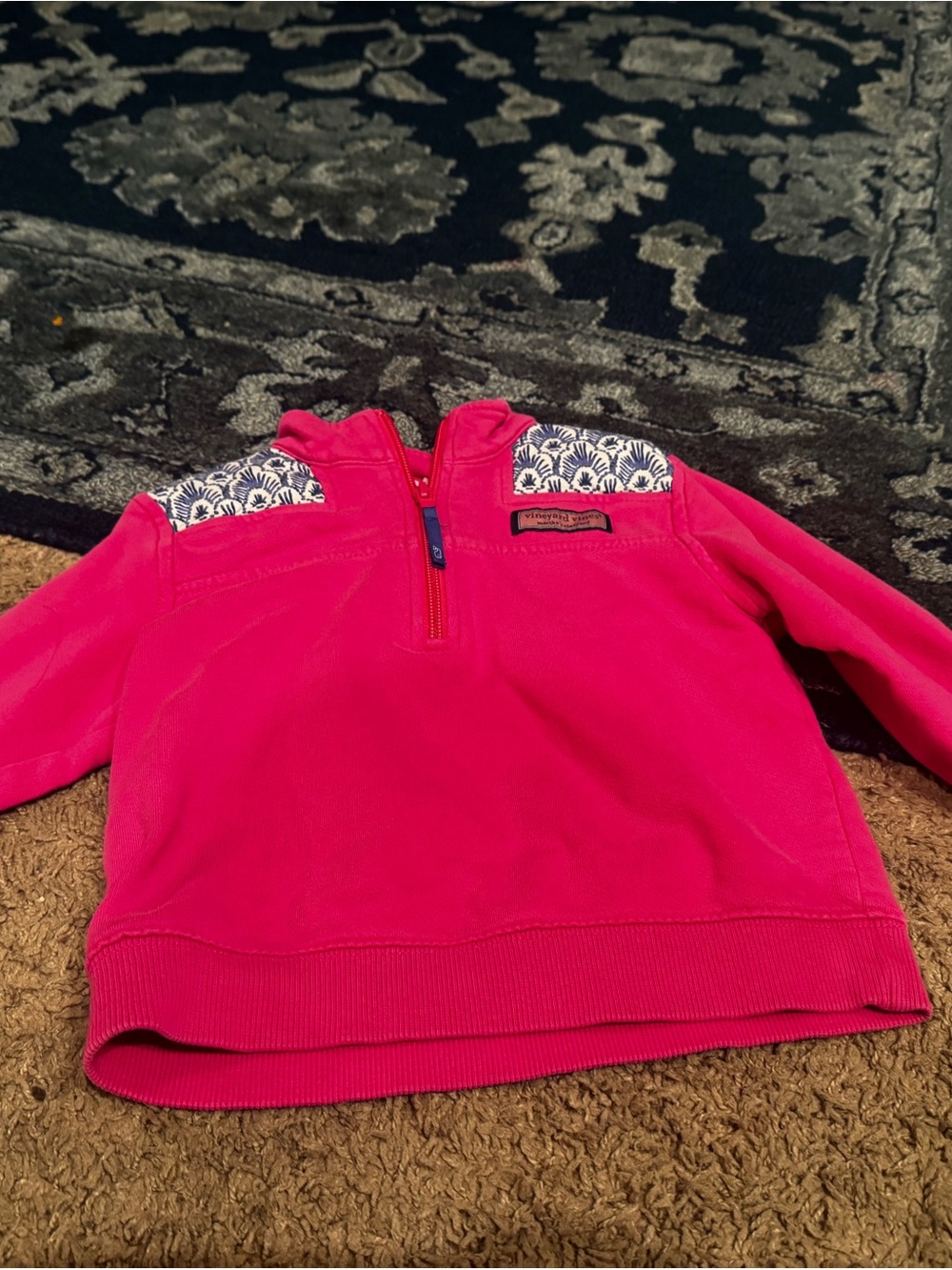 Vineyard Vines Bright Pink Quarter-Zip Pullover with Printed Shoulder Panels